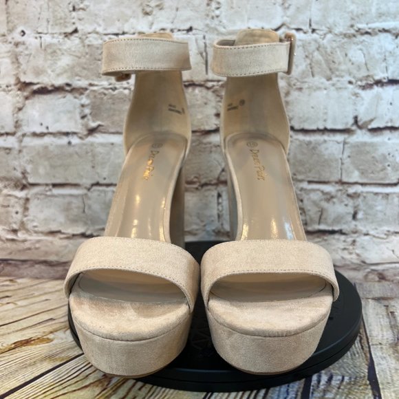 Dream Pairs Tan Open Toe Chucky Adjustable Ankle Buckle Strap Block Heels 10 - Picture 2 of 9